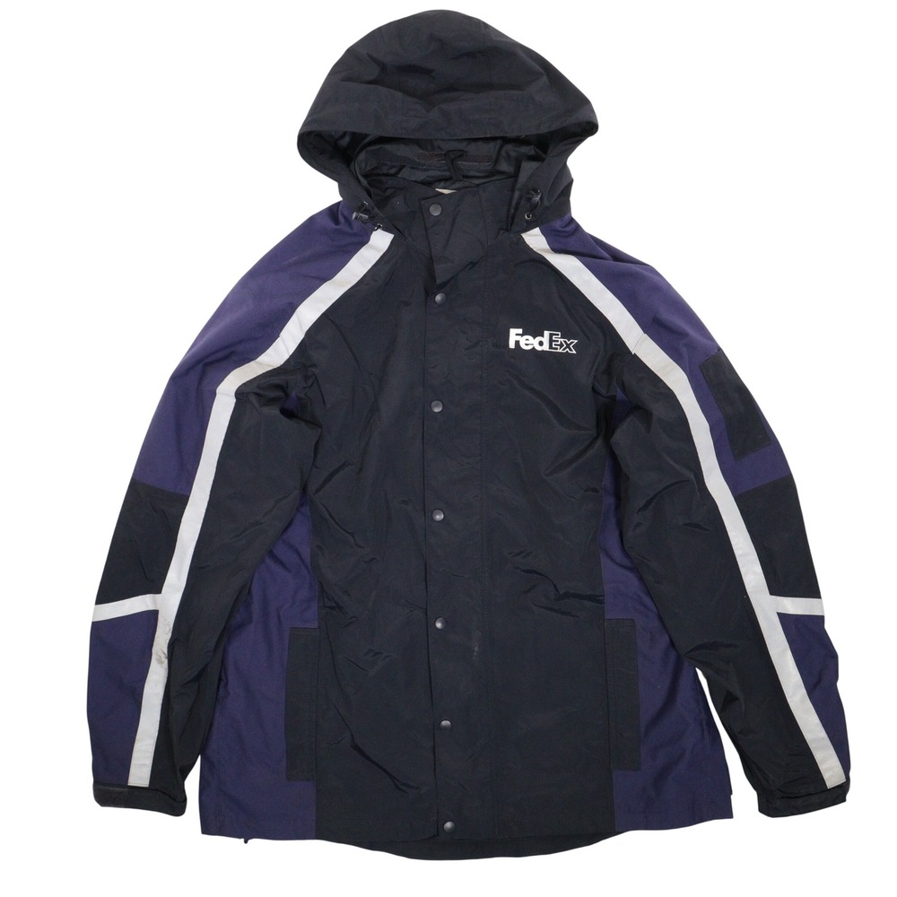 FedEx Stan Herman Jacket Hooded Reflective Workwear Navy Nylon Men XL